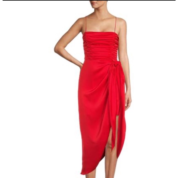 WAYF Ruched Bodice Satin Midi Dress - Picture 2 of 10